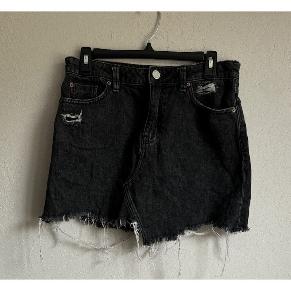 BDG Urban Outfitters Black Denim Distressed Mini Skirt Womens M Grunge Party